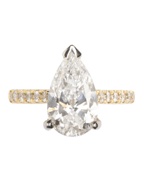 Trotters 18ct Yellow Gold / Platinum Lab Grown Pear Shape Diamond Ring With Diamond Set Shoulders 0.23ct