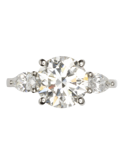 Trotters Platinum 3 Stone Lab Grown Diamond Ring Brilliant Round And Pear Shoulders