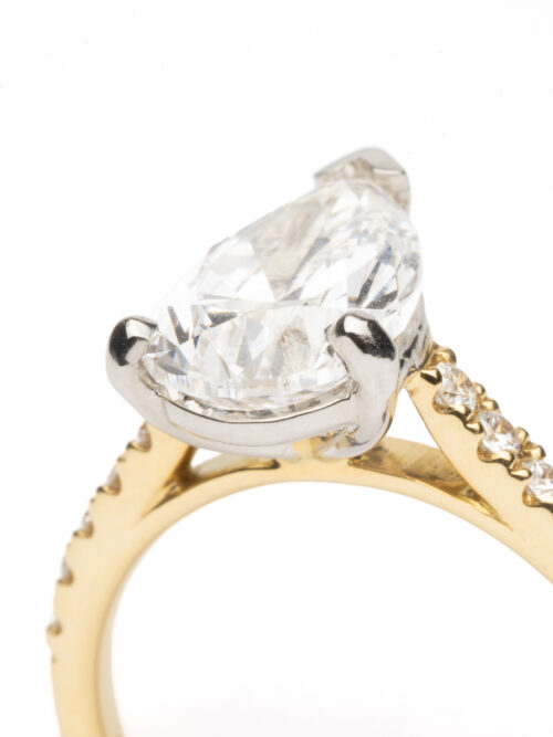 Trotters 18ct Yellow Gold / Platinum Lab Grown Pear Shape Diamond Ring With Diamond Set Shoulders 0.23ct