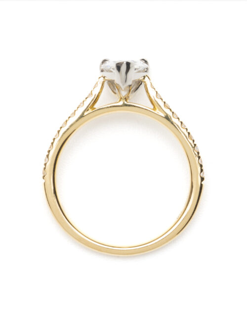 Trotters 18ct Yellow Gold / Platinum Pear Shape Lab Grown  Diamond Ring With Diamond Set Shoulders 0.18ct