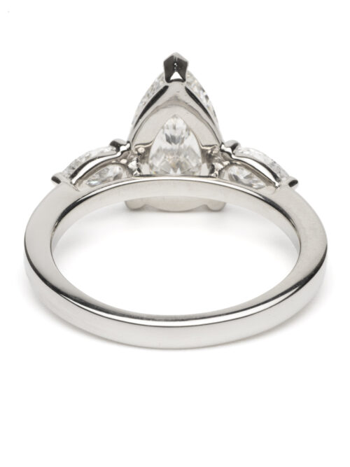 Trotters Platinum 3 Stone Lab Grown Diamond Ring Pear Shape Center 2.01ct And Pear Shoulders