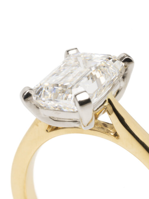 Trotters 18ct Yellow Gold / Platinum Single Stone Lab Grown Emerald Cut Diamond Ring