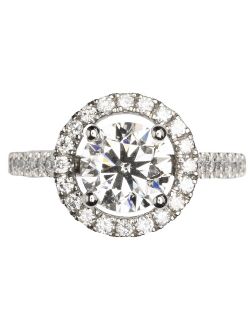 Trotters Platinum Single Stone Lab Grown Diamond Ring Brilliant Round With A Diamond Halo And Shoulders