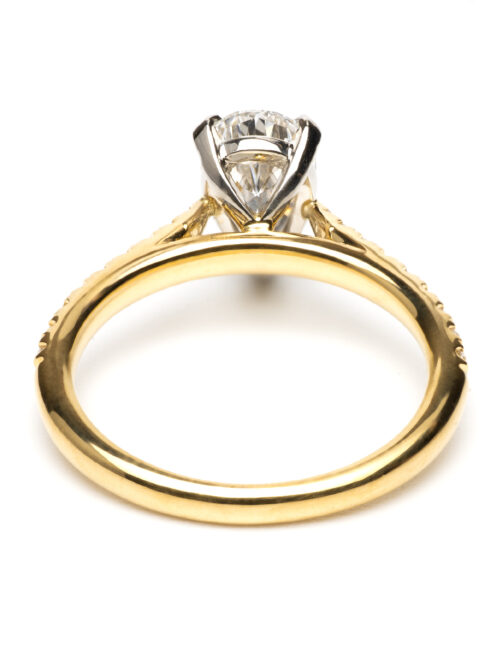 Trotters 18ct Yellow Gold / Platinum Pear Shape Lab Grown  Diamond Ring With Diamond Set Shoulders 0.18ct