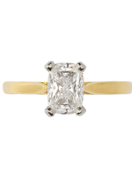 Trotters 18ct Yellow Gold / Platinum Single Stone Lab Grown Elongated Cushion  Diamond Ring