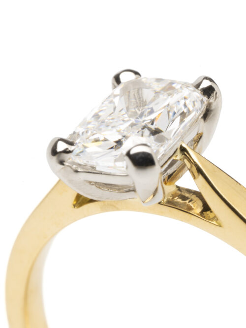 Trotters 18ct Yellow Gold / Platinum Single Stone Lab Grown Elongated Cushion  Diamond Ring