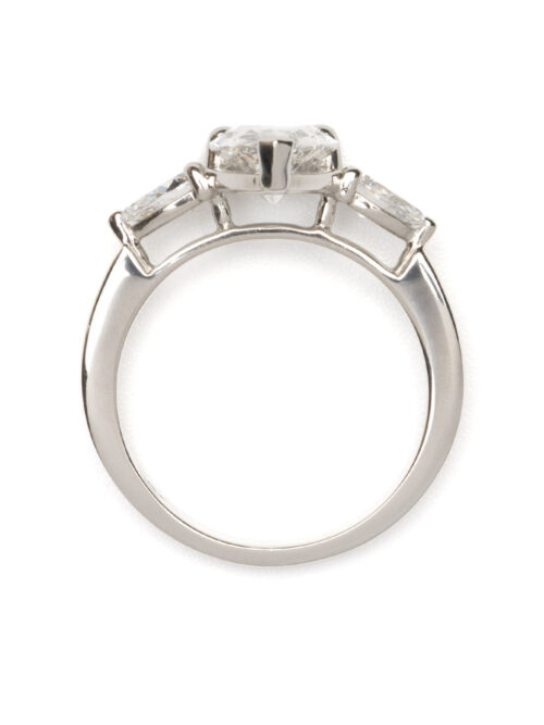 Trotters Platinum 3 Stone Lab Grown Diamond Ring Pear Shape Center 2.01ct And Pear Shoulders