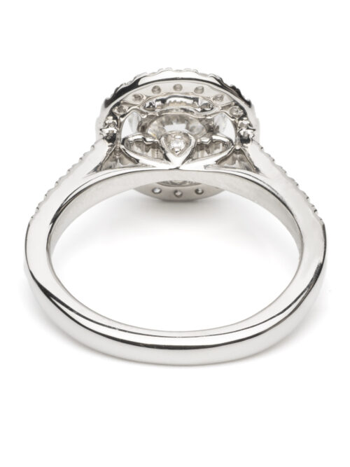 Trotters Platinum Single Stone Lab Grown Diamond Ring Brilliant Round With A Diamond Halo And Shoulders