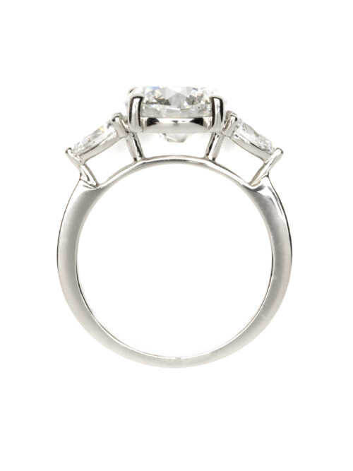 Trotters Platinum 3 Stone Lab Grown Diamond Ring Brilliant Round And Pear Shoulders