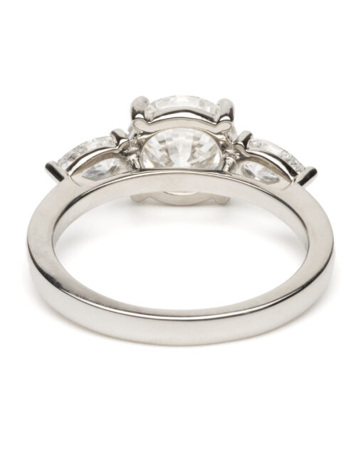 Trotters Platinum 3 Stone Lab Grown Diamond Ring Brilliant Round And Pear Shoulders