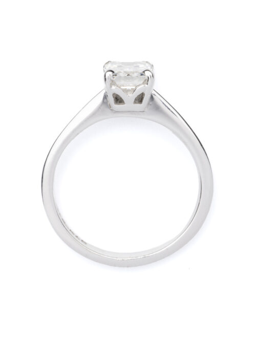 Trotters Platinum Four Claw Single Stone 1.14ct Natural Emerald Cut Diamond Ring