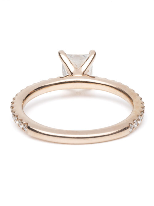 Trotters 14ct Rose Gold Single Stone Natural Princess Cut Diamond Ring 1.01ct