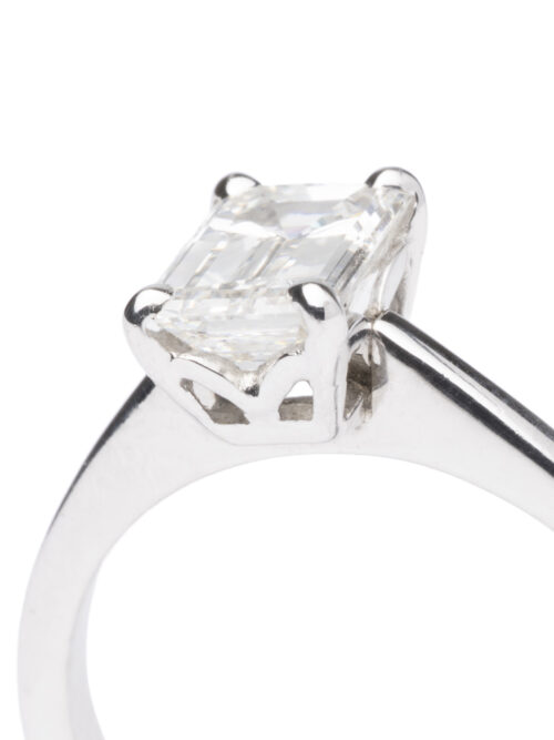 Trotters Platinum Four Claw Single Stone 1.14ct Natural Emerald Cut Diamond Ring