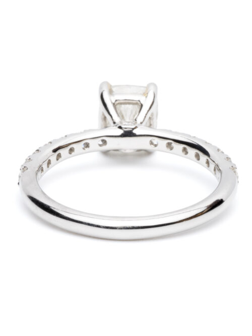 Trotters Platinum Cushion Cut Single Stone Diamond Ring With Diamond Set Sholders