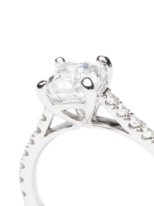 Trotters 18ct White Gold Gia Natural Cushion Cut 1.61ct Diamond Ring With Diamond Set Shoulders