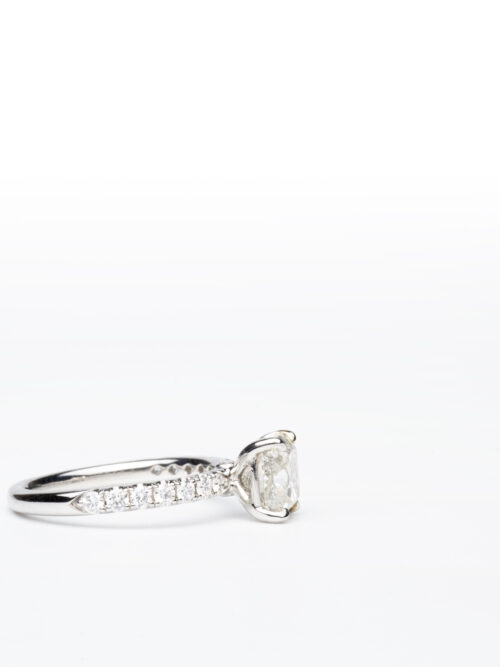 Trotters Platinum Cushion Cut Single Stone Diamond Ring With Diamond Set Sholders