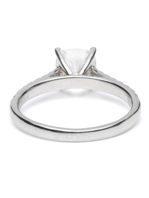 Trotters 18ct White Gold Cushion Cut Diamond Ring With Diamond Set Shoulders