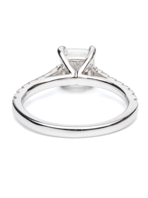 Trotters 18ct White Gold Gia Natural Cushion Cut 1.61ct Diamond Ring With Diamond Set Shoulders