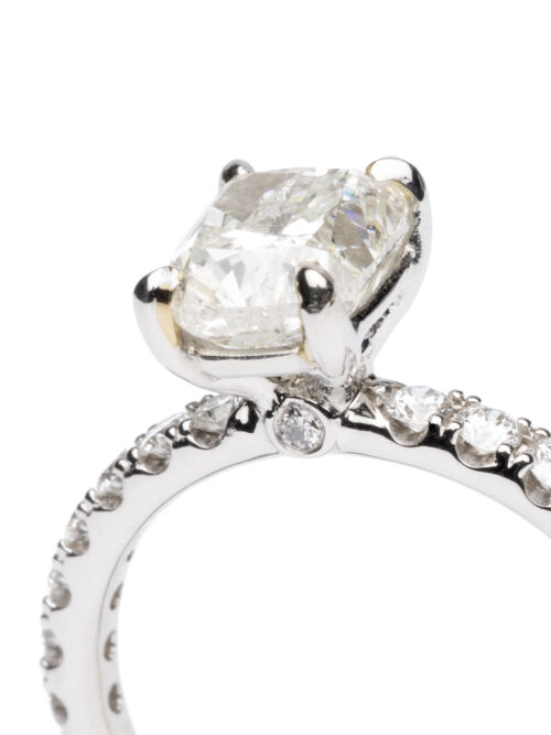 Trotters Platinum Cushion Cut Single Stone Diamond Ring With Diamond Set Sholders