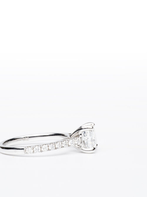 Trotters 18ct White Gold Gia Natural Cushion Cut 1.61ct Diamond Ring With Diamond Set Shoulders