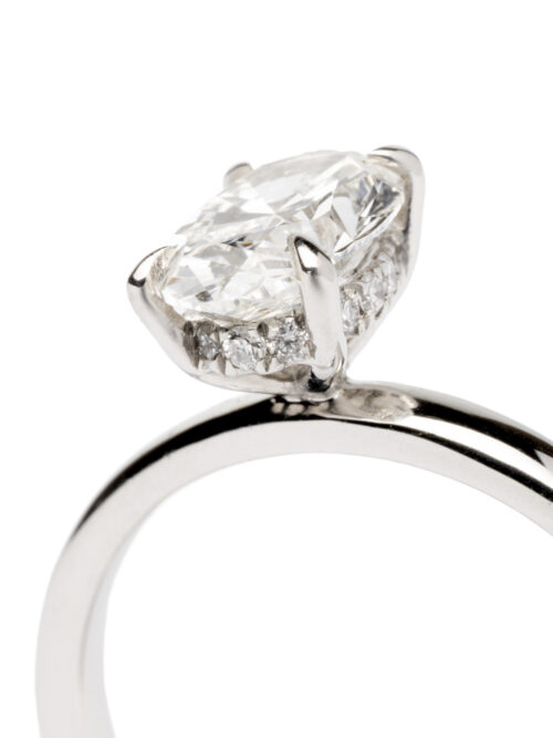 Trotters Platinum Gold 1.28ct Lab Grown Oval Diamond Ring With Hidden Diamond Halo