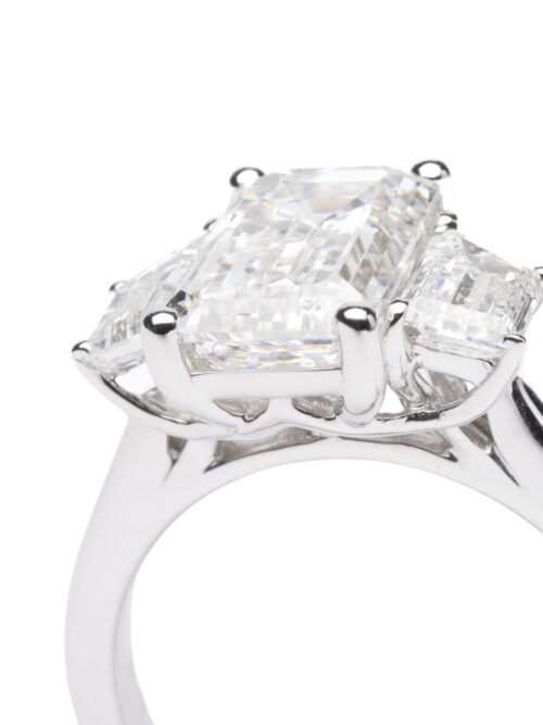 Trotters Platinum 3.03ct Emerald Cut Lab Grown Diamond Ring With Emerald Cut  Shoulders