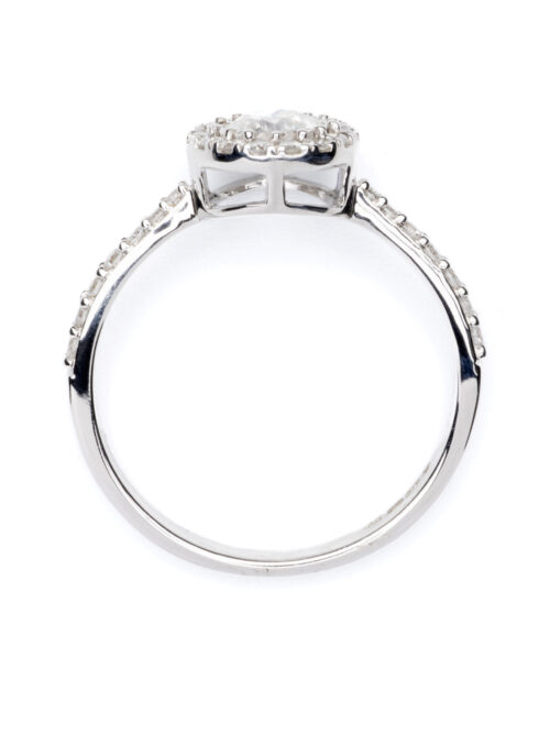 Trotters 9ct White Gold Brilliant Round Natural Diamond Ring With Halo And Diamond Set Shoulders