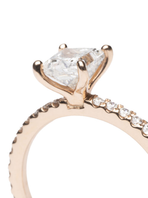 Trotters 14ct Rose Gold Single Stone Natural Princess Cut Diamond Ring 1.01ct