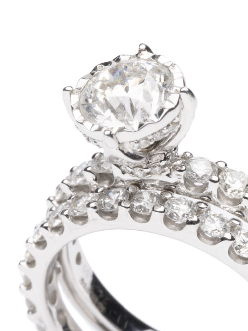 Trotters 9ct White Gold Diamond Ring Set, Brilliant Round  1ct Centre 0.60 Diamond Set Shoulders & Wedding Band 0.48ct