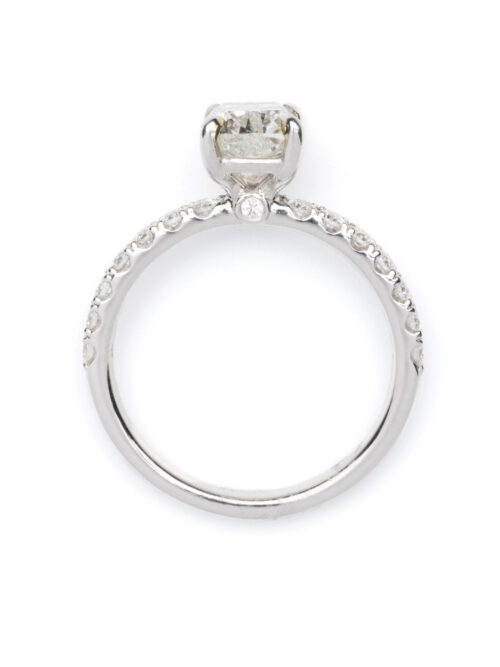 Trotters Platinum Cushion Cut Single Stone Diamond Ring With Diamond Set Sholders