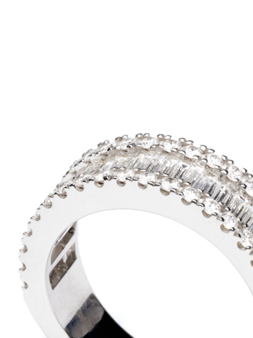 Trotters 18ct White Gold Half Eternity Diamond Ring Baguette And Rounds 1.09ct