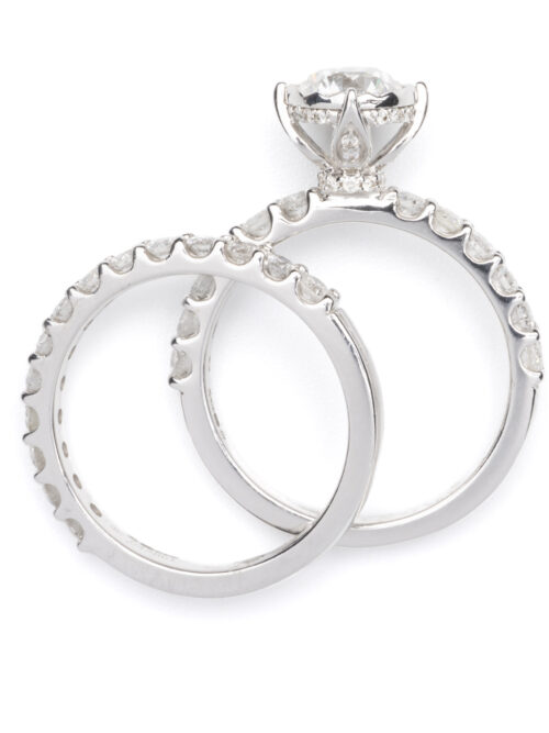 Trotters 9ct White Gold Diamond Ring Set, Brilliant Round  1ct Centre 0.60 Diamond Set Shoulders & Wedding Band 0.48ct