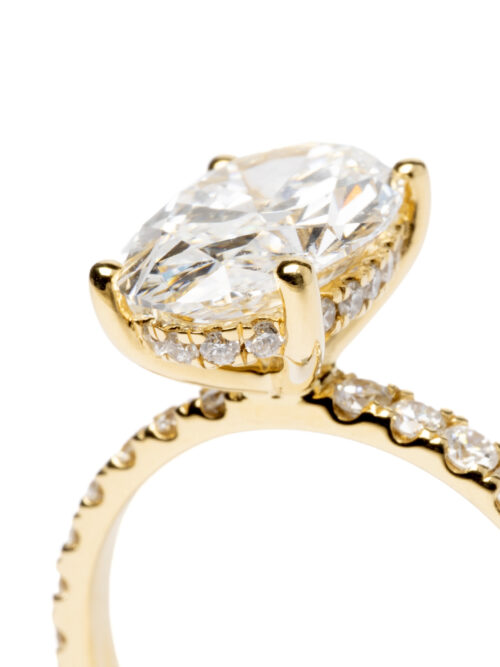 Trotters 18ct Yellow Gold 3.02ct Lab Grown Oval Diamond Ring With Diamond Set Shoulders
