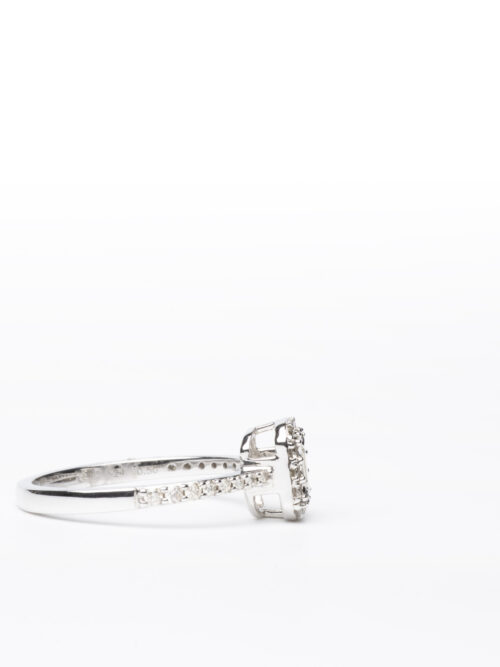 Trotters 9ct White Gold Illusion Set Emerald Cut Natural Diamond Ring With A Diamond Set Shoulders & Halo