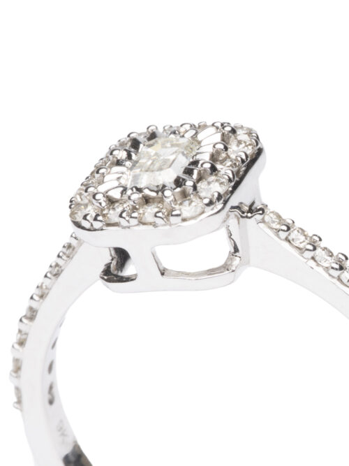 Trotters 9ct White Gold Illusion Set Emerald Cut Natural Diamond Ring With A Diamond Set Shoulders & Halo