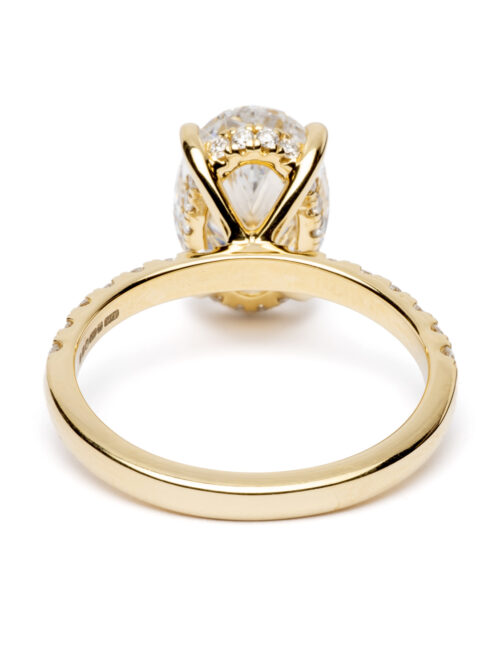 Trotters 18ct Yellow Gold 3.02ct Lab Grown Oval Diamond Ring With Diamond Set Shoulders