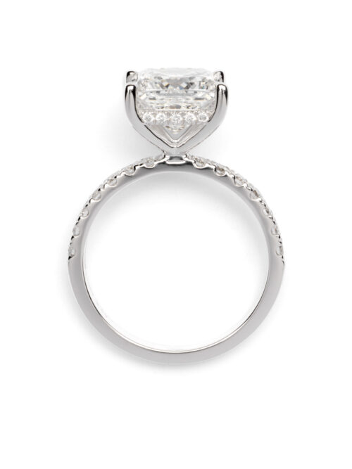 Trotters Platinum Lab Grown 3ct Princess Cut Diamond Ring With Diamond Set Shoulders And Hidden Halo