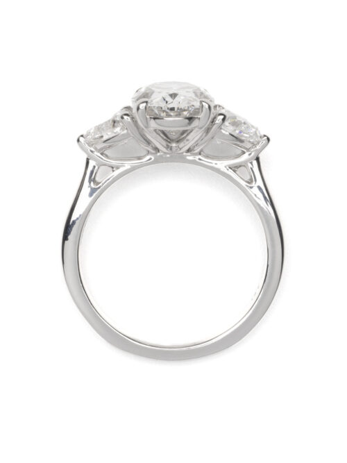 Trotters Platinum Three Stone Lab Grown Diamond Ring Three Emerald Triolgy