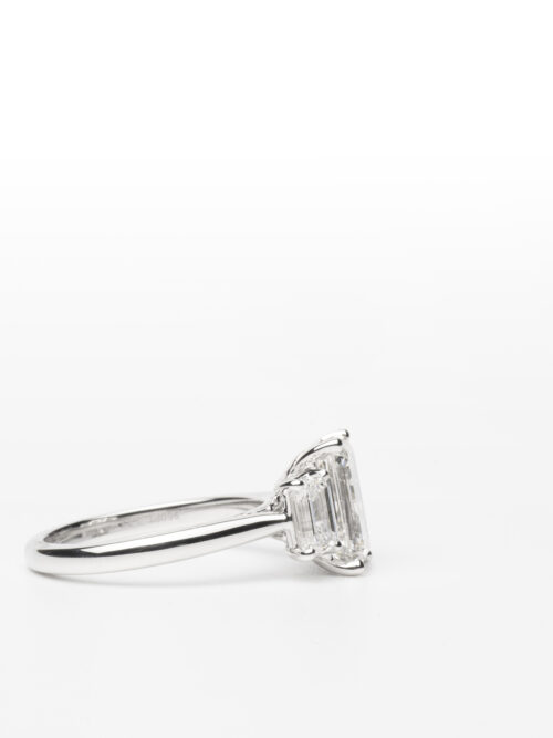 Trotters Platinum Three Stone Lab Grown Diamond Ring Three Emerald Triolgy