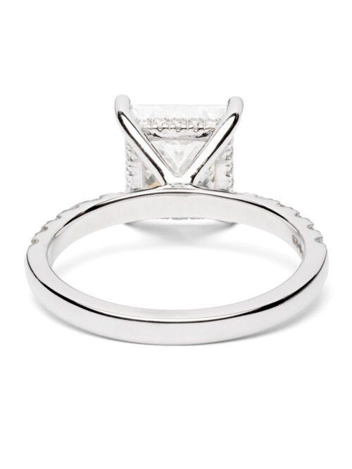 Trotters Platinum Lab Grown 3ct Princess Cut Diamond Ring With Diamond Set Shoulders And Hidden Halo