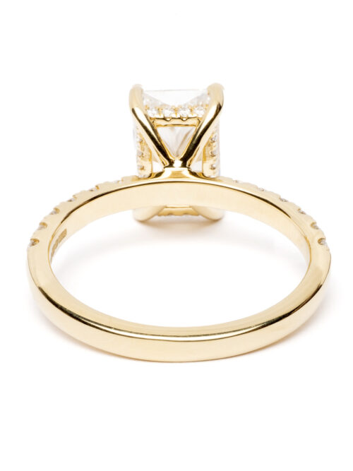 Trotters 18ct Yellow Gold 2.01ct Lab Grown Radiant Cut Diamond Ring With Diamond Set Shoulders