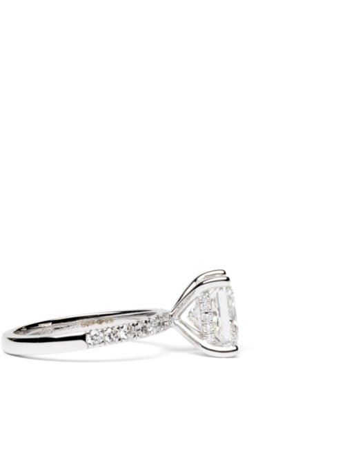 Trotters Platinum Lab Grown 3ct Princess Cut Diamond Ring With Diamond Set Shoulders And Hidden Halo