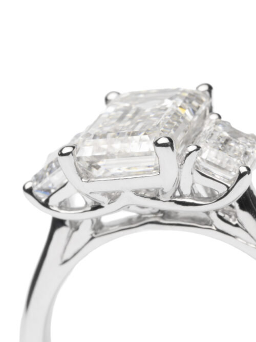 Trotters Platinum Three Stone Lab Grown Diamond Ring Three Emerald Triolgy