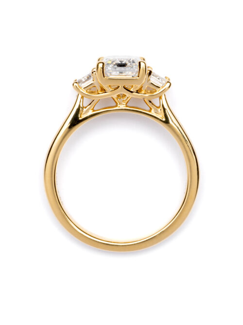 Trotters 18ct Yellow Gold Three Stone Lab Grown Diamond Ring Three Emerald Triolgy