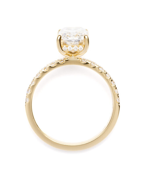 Trotters 18ct Yellow Gold 2.01ct Lab Grown Radiant Cut Diamond Ring With Diamond Set Shoulders