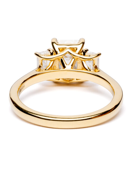 Trotters 18ct Yellow Gold Three Stone Lab Grown Diamond Ring Three Emerald Triolgy