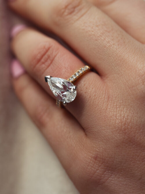 Trotters 18ct Yellow Gold / Platinum Lab Grown Pear Shape Diamond Ring With Diamond Set Shoulders 0.23ct