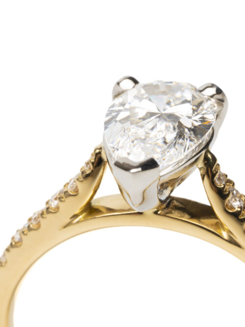 Trotters 18ct Yellow Gold / Platinum Pear Shape Lab Grown  Diamond Ring With Diamond Set Shoulders 0.18ct