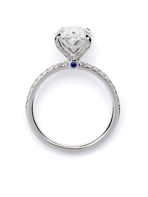 Trotters Platinum 3ct Lab Grown Oval Diamond Ring With Diamond Set Shoulders And Diamond Set Claws