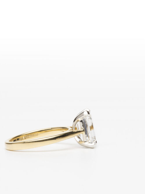 Trotters 18ct Yellow Gold / Platinum Single Stone Lab Grown Emerald Cut Diamond Ring